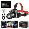 Linterna frontal LED Popular para Exteriores Transfronteriza con Luz Fuerte y Larga Duración de Batería, Linterna Frontal para Pesca Nocturna Montada en la Cabeza con Pantalla Digital Zoomable y Sensor