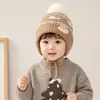 Chapéu de bebê para outono e inverno, quente e à prova de frio, chapéu de lã tricotado com proteção para as orelhas, chapéu infantil, chapéu de tricô com pompom para meninos e meninas