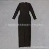 Vestido Estilo Europeu e Americano, Roupa Feminina Transfronteiriça, Design Vazado com Strass, Manga Longa, Ajuste ao Corpo, Vestido de Bandagem de Alta Qualidade, Vestido de Festa