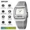 Relógio Eletrônico Popular de Duplo Mostrador Sanda, Moderno e Fashion, com Calendário e Despertador, Relógio de Estudante, Cronógrafo de Negócios em Formato de Barril, Relógio Masculino à Prova d'Água