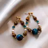 Pendientes de Aro con Cuentas de Ojo de Tigre Azul Maillard para Otoño e Invierno para Mujer, Pendientes de Otoño e Invierno, Tachuelas Exageradas de Perlas de Imitación