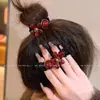 Elástico de Cabelo Estilo Ano Novo para Mulheres, Scrunchie Floral com Strass, Corda de Cabelo, Acessório de Cabelo Vermelho