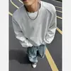 Moletom cinza extremamente estiloso com gola redonda para homens e mulheres, top casual folgado estilo coreano para outono e inverno para pessoas baixinhas