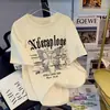 Camiseta branca de manga curta estilo retrô americano 100% algodão para mulheres, top casual de verão com corte solto e estampa de borboleta