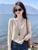 Suéter de Punto con Cuello en V Hueco de Manga Larga Estilo Old Money para Mujer, Moda Otoño 2026 Delgado Falso Dos Piezas Superior, Tendencia A14019