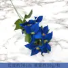 Buquê de flores artificiais azuis personalizado, flores de seda, flores artificiais de plástico, haste única, decoração de sala de estar, arranjo floral vermelho de casamento