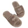 Zapatos de mujer de talla grande de comercio exterior 2026 otoño e invierno dulce lazo de pedrería suela gruesa punta abierta zapatillas de algodón peludas para mujer