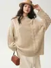 Suéter de punto trenzado de cuello redondo estilo perezoso para mujer, con diseño holgado, tejido grueso y cálida mezcla de cachemir, perfecto para otoño e invierno
