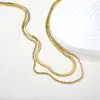Popular Europea y Americana Cadena para Clavícula Doble Capa Apilada Cadena Doble Retorcida Acero Inoxidable Chapado en Oro de 18K Collar Versátil con Cadena Venta al por Mayor