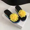 Sandalias de Playa de Cuña con Suela Gruesa Florales 2025 Verano Nuevas de Moda Pantuflas de Exterior para Mujer para Usar en Verano