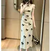 Vestido cuadrado de manga corta estilo retro francés para mujeres de talla grande, nueva colección de verano, entallado en la cintura, adelgazante, elegante vestido largo