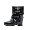 Botas vaqueras retro para niña Otoño/Invierno 2026 Botas fruncidas apiladas Tacón grueso Para pierna de pantalón Botas Martin Con terciopelo Antideslizantes