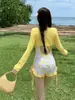 Maiô para Mulheres 2025 Sexy Amarelo Floral Estilo Puro Desejo Seios Pequenos Push up para Cobrir Barriga e Emagrecer Férias em Fonte Termal Atacado