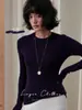 Camiseta Interior de Lana Dorada del Yangtsé de 60 Hilos Ultra Fina de Alemania, Nuevo Top de Punto con Cuello Redondo para Mujer de Otoño