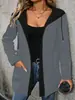 2024 Moda Casual de Otoño e Invierno para Mujer, Sudadera con Capucha y Cardigan de Bloques de Color, Comercio Exterior Europeo y Americano Transfronterizo