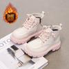 Botas Martin de Solado Grosso para Meninas Estilo Princesa Forradas com Lã Quentes 2024 Inverno Botas de Algodão Britânicas Antiderrapantes de Couro com Cadarço