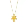 Nuevo colgante estilo chino de flor de cinco pétalos cepillada, bañado en oro, con patrón de cuerda trenzada y diseño de flor hueca, accesorio de cadena para clavícula de mujer