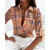 2025 Ropa de Mujer para Comercio Exterior Europeo y Americano Ropa Transfronteriza Primavera y Otoño Tops Sitio Web Independiente Amazon Camisas de Manga Larga Camisas Estampadas para Mujer