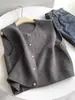 Nuevo Chaleco de Punto de Lana Pura con Cuello Redondo Cardigan de Punto Nuevo Online Otoño/Invierno 2026 Chaleco Corto Holgado para Mujer para Vestir por Capas