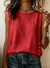 2026 Amazon Europa Transfronterizo Verano Nuevo Ropa de Mujer Cuello Redondo Casual Holgada Botón Algodón Lino Color Sólido Camiseta