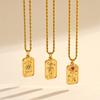 Collar Transfronterizo Europeo y Americano de Acero Inoxidable con Baño de Oro de 18K, Etiqueta Cuadrada de Tarot, Sol, Luna, Estrella de Ocho Puntas, Flor con Puntos de Diamante