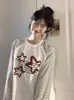 Camiseta de Manga Larga con Estampado de Estrella Perezosa y Letra Estilo Coreano para Mujer 2025 Nuevo Diseño de Empalme en Color Contrastante