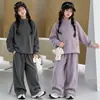 Conjunto de Colete Acolchoado para Meninas Tendência Outono/Inverno 2026 Novo Estilo Roupas de Inverno Infantis Moletom com Pelúcia Calça de Pernas Largas Conjunto de Três Peças