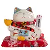Estatueta de gato da sorte em cerâmica estilo japonês, mão acenando elétrica, tamanho grande, adequada para inaugurações de lojas, caixas registradoras, balcões de recepção, decoração de casa e como presente