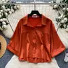 Cardigan naranja estilo coreano para mujer, de manga larga, corte holgado, top liso, estilo corto casual versátil de otoño 2026