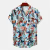 Camisa Havaiana Masculina de Novo Estilo, Tamanho Europeu, Transfronteiriça, com Estampa Digital 3D, Cardigã Top Tendência de Manga Curta com Gola Cubana