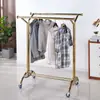 Estante de Exhibición Plegable de Doble Barra Móvil con Ruedas Espesor Piso Soporte Telescópico Ajustable Tendedero para Ropa