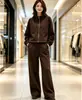 2026 Nuevo Conjunto de Dos Piezas para Mujer con Sudadera con Capucha y Cremallera de Cuello Alto, Color Sólido, Adelgazante, Moderno, Pantalones de Pierna Recta, Holgados, Tendencia
