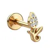 Aleación de Titanio F136 Trébol de Cuatro Hojas Circonita Tachuela para Cartílago de la Oreja Dibujos Animados Titanio Puro G23 Rosca Interna Joyería para Piercing Corporal