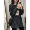 Camiseta de Manga Larga Estilo Coreano para Mujer Otoño 2026 Nueva Holgada Adelgazante Talla Grande Chicas Gorditas Longitud Media Prenda Base