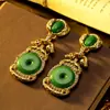 Pendientes Vintage Turquesa Azul con Borlas Retro y Diseño Antiguo Occidental en Relieve, Pendientes de Segunda Mano Lujosos y Elegantes para Mujer