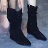 Botines coreanos para mujer que aumentan la altura, botas de corte ajustado, moda nueva otoño/invierno 2026, adornados con pedrería, elegantes, botas de punta hasta la mitad de la pantorrilla