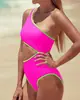 Nuevo Estilo Europeo y Americano Transfronterizo Bloqueo de Color Chica Picante Diseño de un Hombro Ajustado Espalda Descubierta Sexy Traje de Baño Bikini de una Pieza