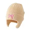 Gorro de Lana Tejido con Lazo Estilo Coreano para Otoño e Invierno, Engrosado y Cálido, Gorro con Protección para Orejas de Bebé para Hombres, Mujeres y Niños