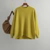 Suéter de manga larga holgado de talla grande para mujer, jersey de color liso, jersey de cuello alto medio, camisa base, otoño e invierno, nuevo