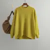 Suéter de otoño e invierno nuevo retro suelto de talla grande de manga larga de color sólido, suéter de cuello alto medio para mujer, camisa de fondo