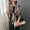 Nuevo 2024 130 Cuadrado Grande Bufanda Chal Exterior de Algodón y Lino con Estampado de Hojas para Mujer Protección de Cuello Baotou