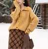 Suéter de Tricô com Gola Reversível Novo Estilo Outono/Inverno 2026, Cardigã de Mangas Longas em Tricô Trançado, Suéter Doce de Cor Sólida Estilo Coreano para Mulheres