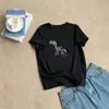 Camisa Blanca Bordada de Ponis con Borlas de Manga Corta Estilo Coreano Dibujos Animados Holgada Cuello Redondo Top Juvenil Adelgazante para Mujer