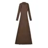 Vestido Tricô Elegante Estilo Francês Acinturado Manga Longa Anti-Listras para Mulheres, Outono Elástico Slim Linha A Bodycon Base Longo