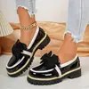 Comercio Exterior Tallas Grandes Otoño 2026 Nuevo Estilo Zapatos Planos Casuales de Suela Gruesa Color Sólido Mocasines con Adorno de Moño Slip-On