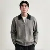 Estilo Old Money, com blocos de cor, gola alta, zíper, suéter de tricô, coleção outono/inverno masculina, simples, retrô, jaqueta suéter casual