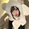 Nuevo gorro de invierno para mujer, bufanda linda de felpa, calentador de cuello integrado grueso, gorro de felpa para ciclismo, gorro cálido con protección para los oídos