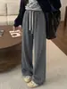 Pantalones de mujer color avena para primavera y otoño 2026, talla grande nueva, suaves y con caída, pantalones deportivos de pierna recta ancha para personas petite