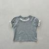 Top de encaje coreano estilo nuevo de verano, algodón fino, dulce y lindo, versátil, bordado, camiseta de capullo volador para niñas