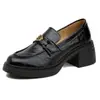 En Stock~Mocasines Retro Británicos de Suela Gruesa para Mujer 2025 Nuevos Camelia de Tacón Grueso con Falda Zapatos Pequeños de Cuero Negros